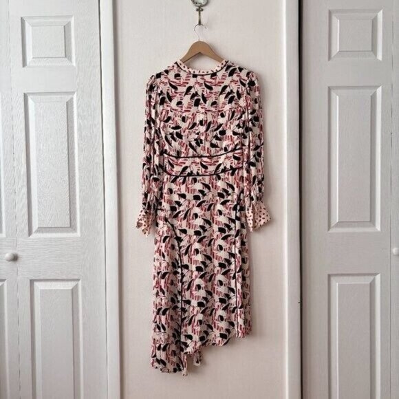 Reiss Emmi Floral Print Side Slit Asymmetric Midi Dress Red Multi Size 6 - Picture 10 of 11